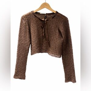 Sarah Pacini Brown tie-front mohair cardigan